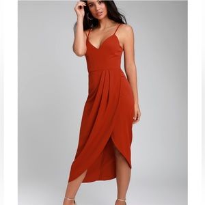NWT Lulu’s Reinette Rust Red Midi Dress Medium Brick